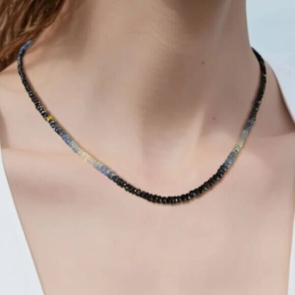 GORGEOUS Ombre Sapphire Necklace + Bracelet Set Waterproof Gold Genuine Gemstone - Picture 14 of 15